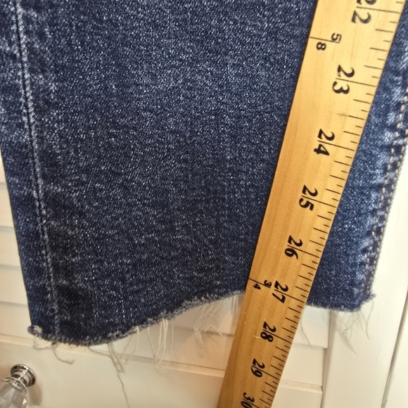 AMERICAN EAGLE Mom Straight Jeans Women 2 Blue Stretch High Rise Raw Hem Western - Picture 14 of 14